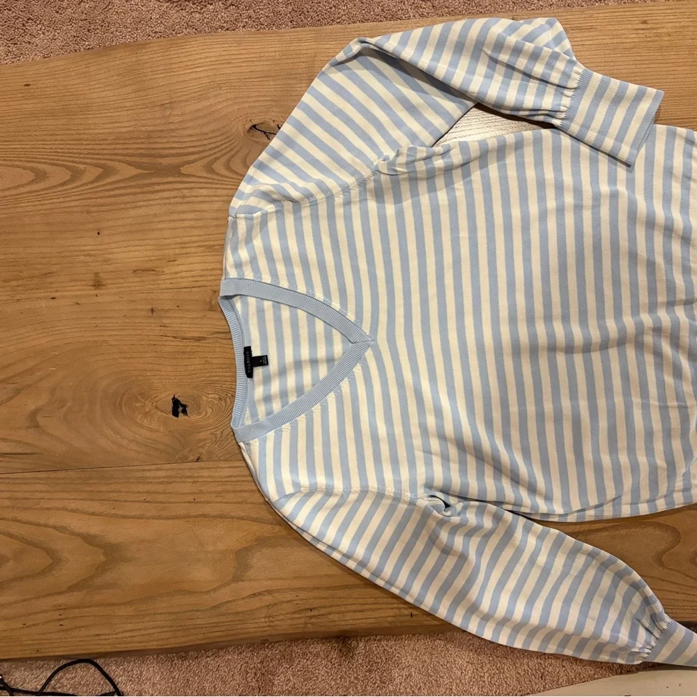 Talbots Blue and White Striped V-Neck Sweater - Picture 1 of 5